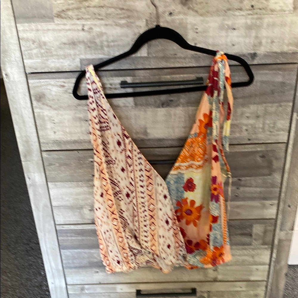 Free People Asymmetrical Wrap Tank Top in Tan and Orange